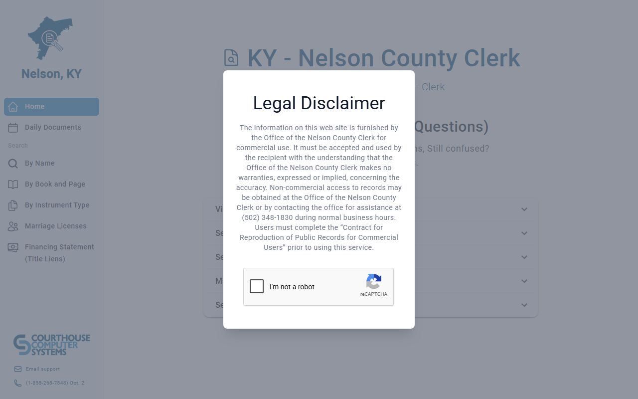 Nelson County clerk records EZ Document Search vendor portal
