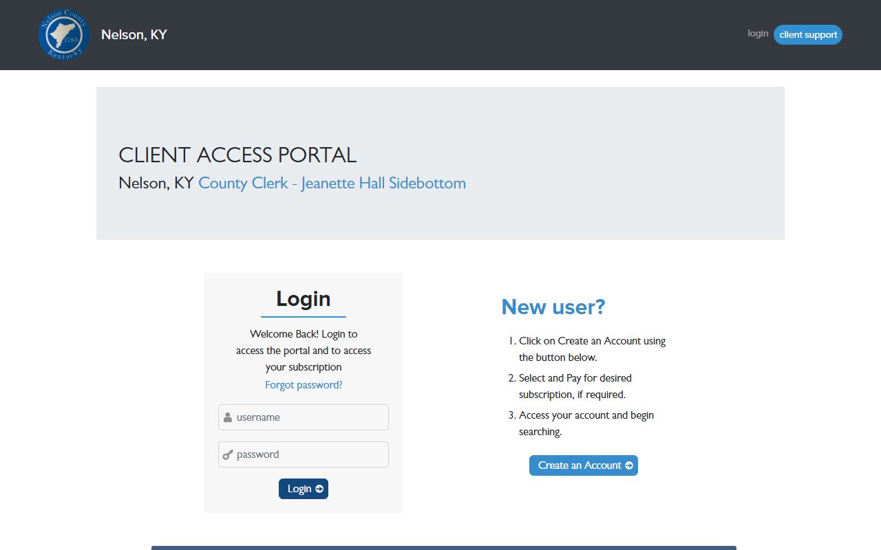Nelson County clerk records premium vendor portal