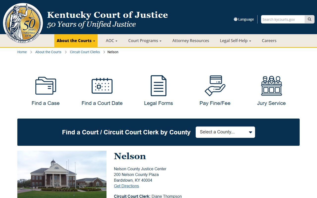 Nelson County court records Kentucky Court of Justice county page