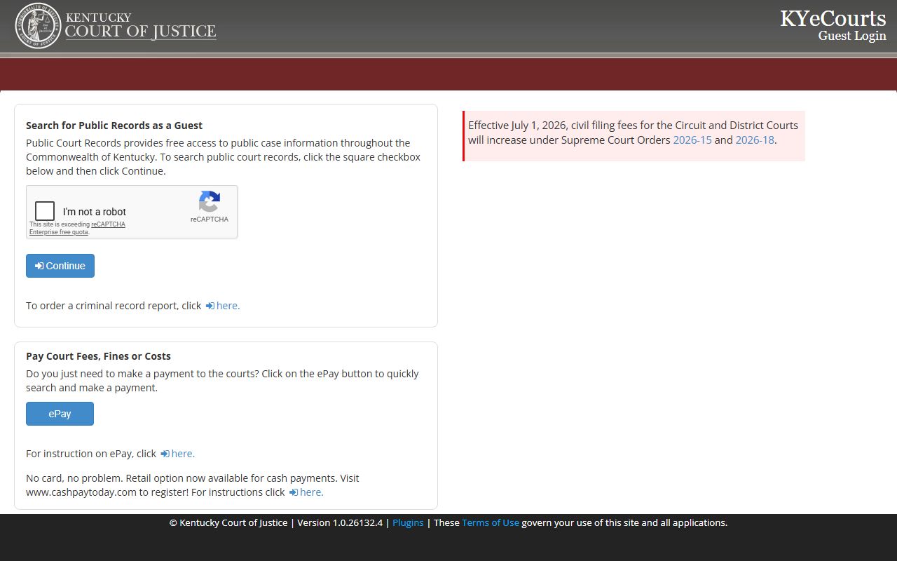 Nelson County court records KYeCourts guest search page