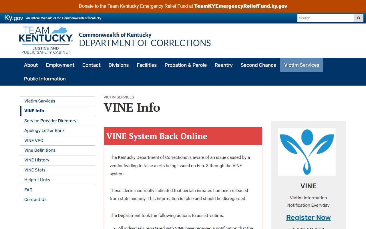 Nelson County inmate search Kentucky DOC VINE information