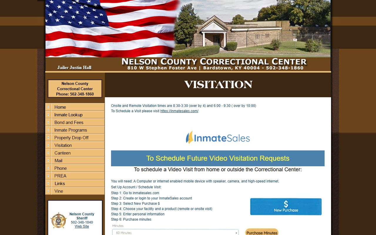 Nelson County inmate search jail visitation page