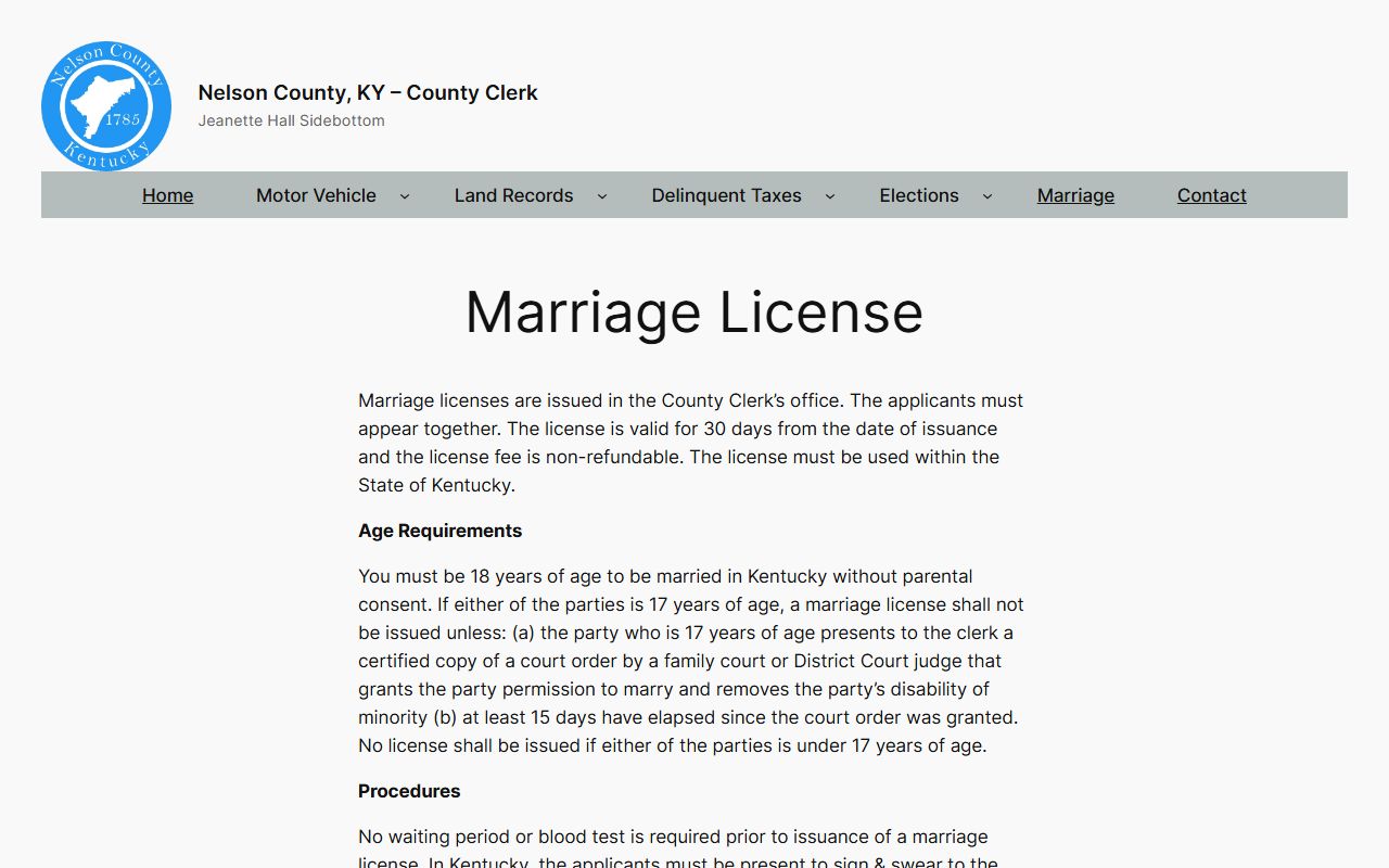 Nelson County marriage records clerk marriage license page