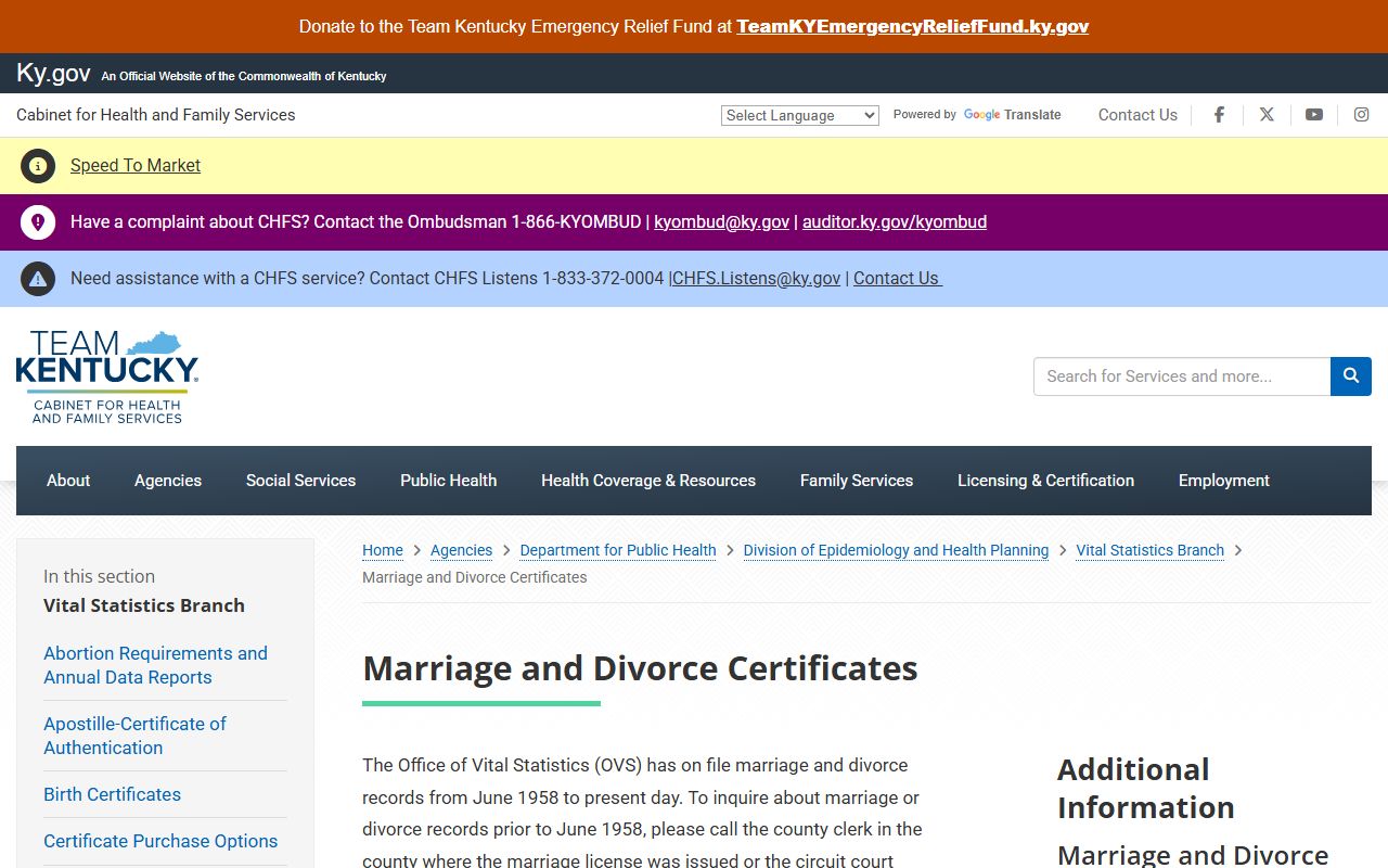 Nelson County marriage records and divorce certificates Kentucky certificate page