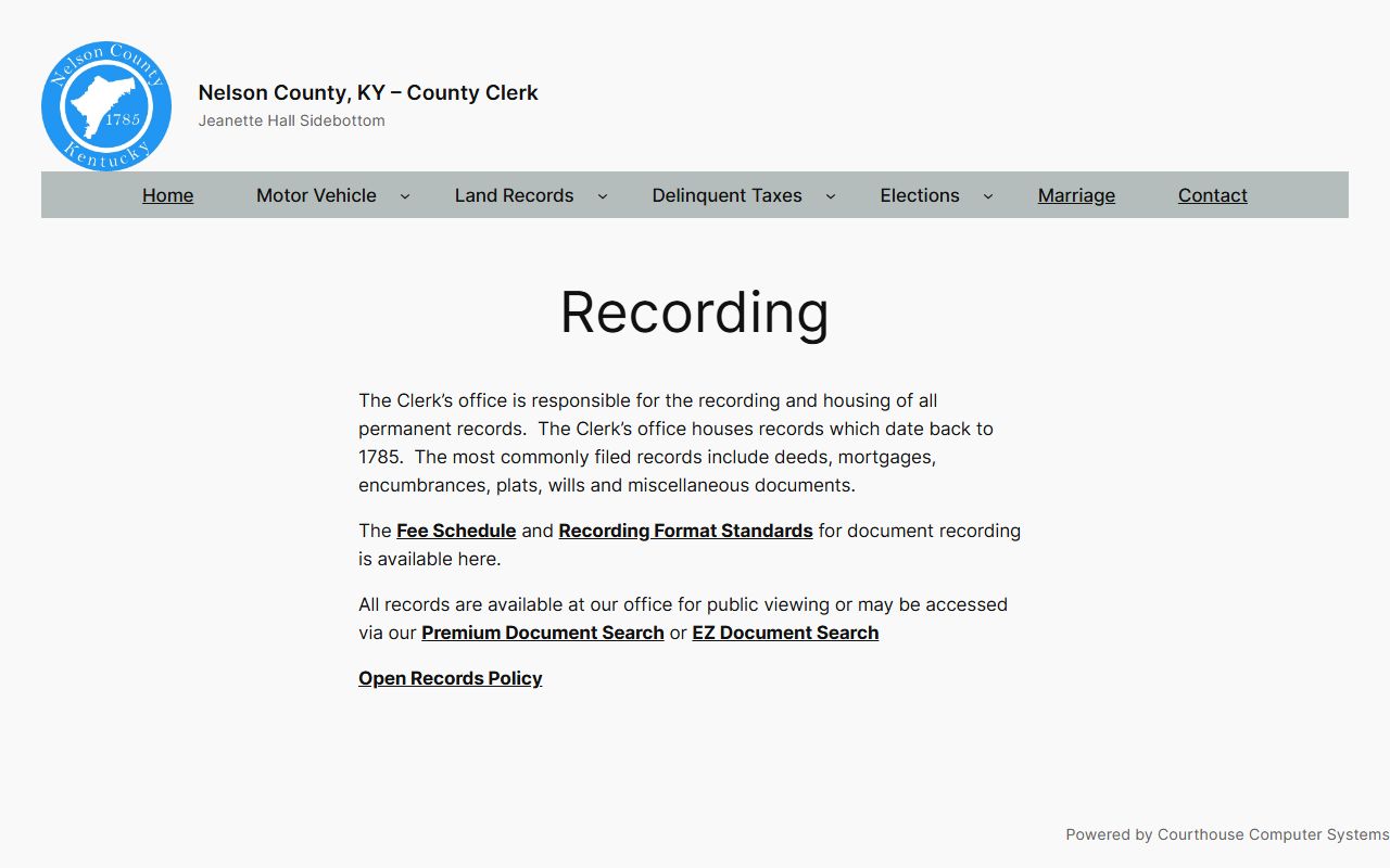 Nelson County probate records county clerk recording page